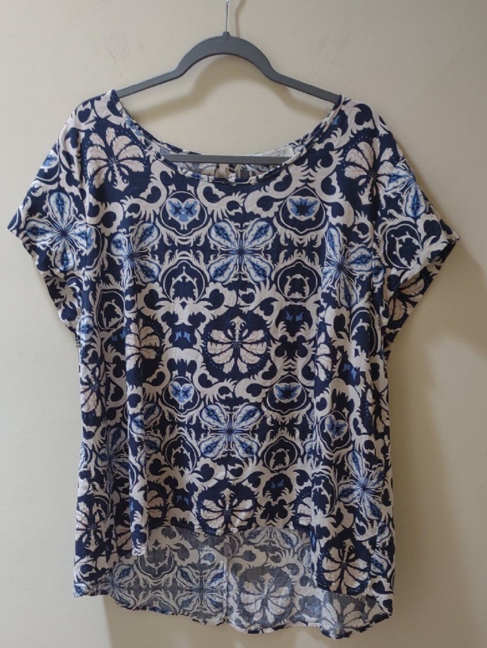 Rachel Zoe Womens Shirt Short Sleeve Linen Blend Beach Coastal Blue